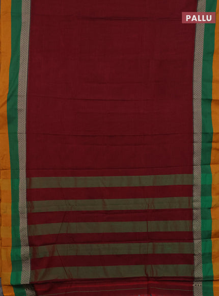 Narayanpet cotton saree maroon and off white with plain body and thread woven simple border
