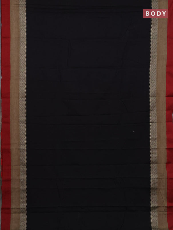 Narayanpet cotton saree black and maroon with plain body and thread woven simple border