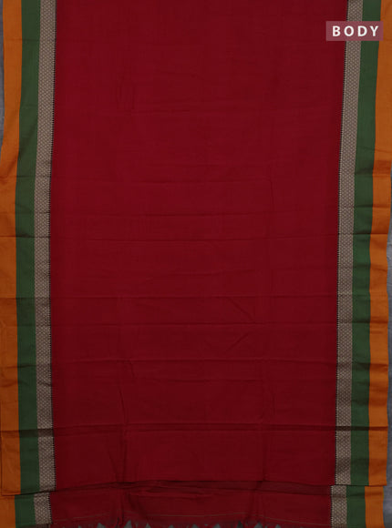Narayanpet cotton saree red and orange with plain body and thread woven simple border