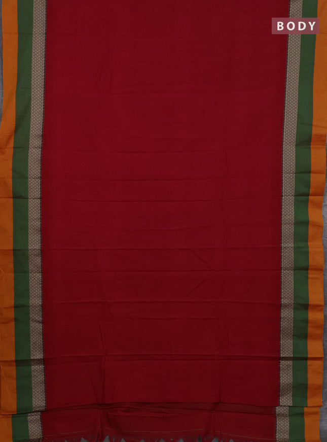 Narayanpet cotton saree red and orange with plain body and thread woven simple border