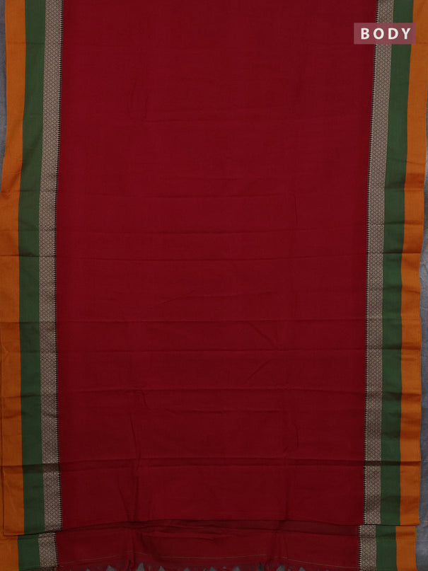 Narayanpet cotton saree red and orange with plain body and thread woven simple border
