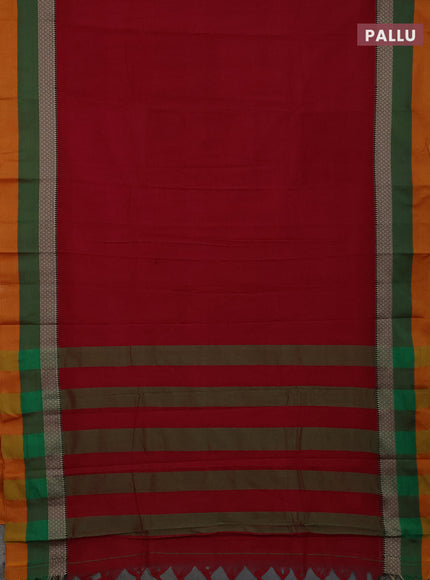 Narayanpet cotton saree red and orange with plain body and thread woven simple border