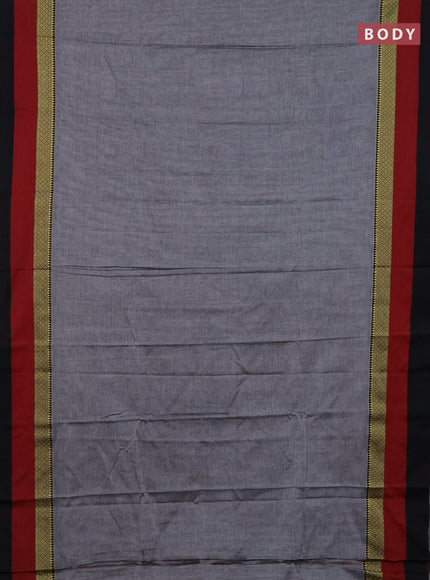 Narayanpet cotton saree grey and black with plain body and thread woven simple border