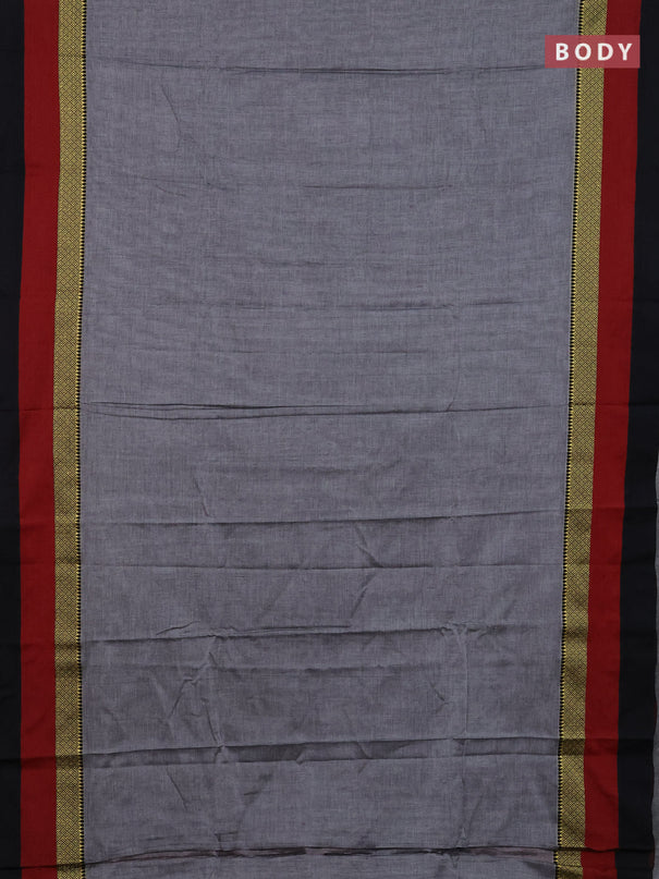 Narayanpet cotton saree grey and black with plain body and thread woven simple border