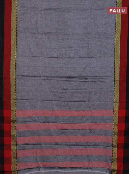 Narayanpet cotton saree grey and black with plain body and thread woven simple border
