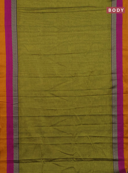 Narayanpet cotton saree light green and pink with plain body and thread woven simple border
