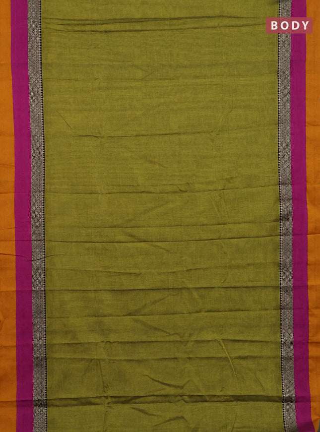 Narayanpet cotton saree light green and pink with plain body and thread woven simple border