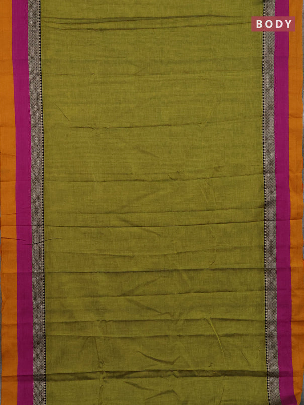 Narayanpet cotton saree light green and pink with plain body and thread woven simple border