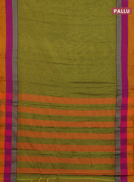 Narayanpet cotton saree light green and pink with plain body and thread woven simple border