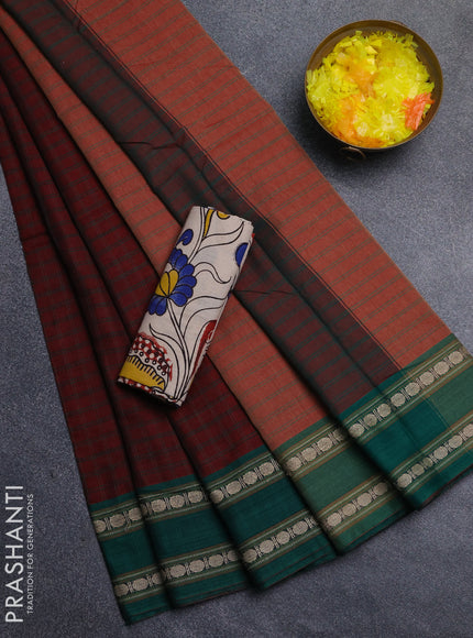 Narayanpet cotton saree maroon and beige with allover thread checked pattern and rettapet thread woven border