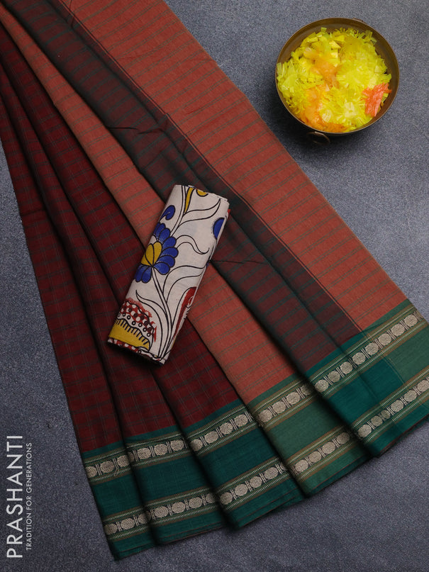 Narayanpet cotton saree maroon and beige with allover thread checked pattern and rettapet thread woven border