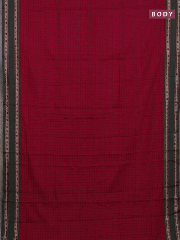 Narayanpet cotton saree red and beige with allover thread checked pattern and rettapet thread woven border