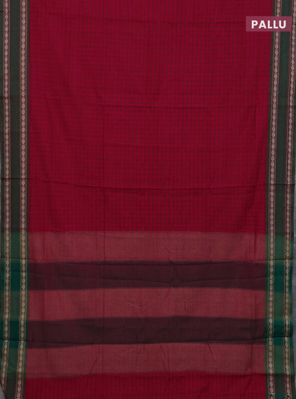 Narayanpet cotton saree red and beige with allover thread checked pattern and rettapet thread woven border