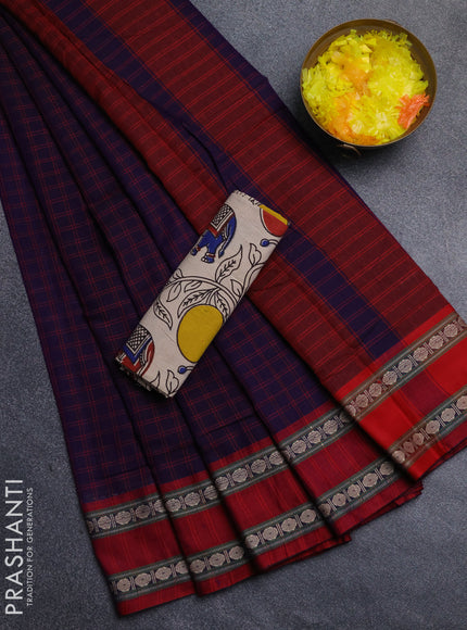 Narayanpet cotton saree violet and beige with allover thread checked pattern and rettapet thread woven border