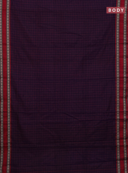Narayanpet cotton saree violet and beige with allover thread checked pattern and rettapet thread woven border