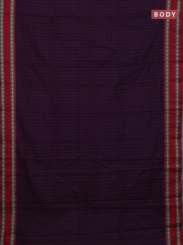 Narayanpet cotton saree violet and beige with allover thread checked pattern and rettapet thread woven border