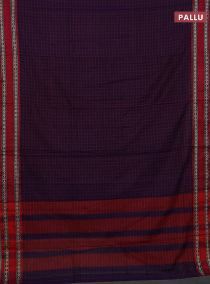 Narayanpet cotton saree violet and beige with allover thread checked pattern and rettapet thread woven border