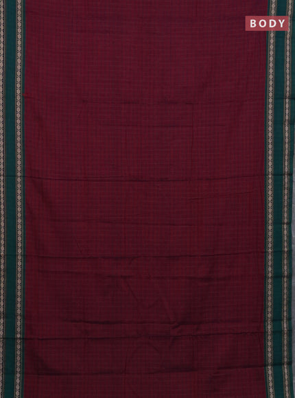 Narayanpet cotton saree wine shade and cs blue with allover thread checked pattern and rettapet thread woven border