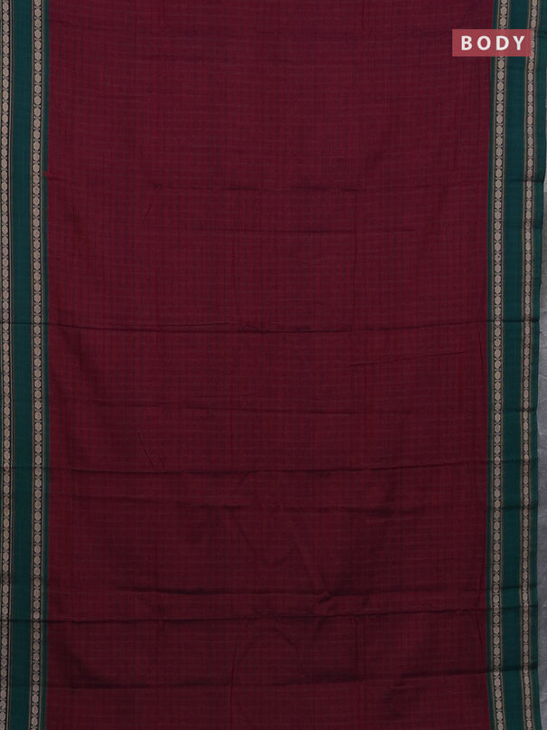Narayanpet cotton saree wine shade and cs blue with allover thread checked pattern and rettapet thread woven border