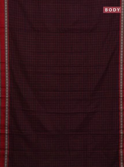 Narayanpet cotton saree jamun shade and beige with allover thread checked pattern and rettapet thread woven border