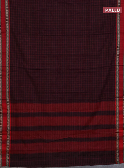Narayanpet cotton saree jamun shade and beige with allover thread checked pattern and rettapet thread woven border