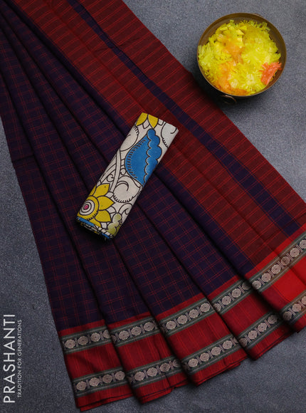 Narayanpet cotton saree violet and beige with allover thread checked pattern and rettapet thread woven border