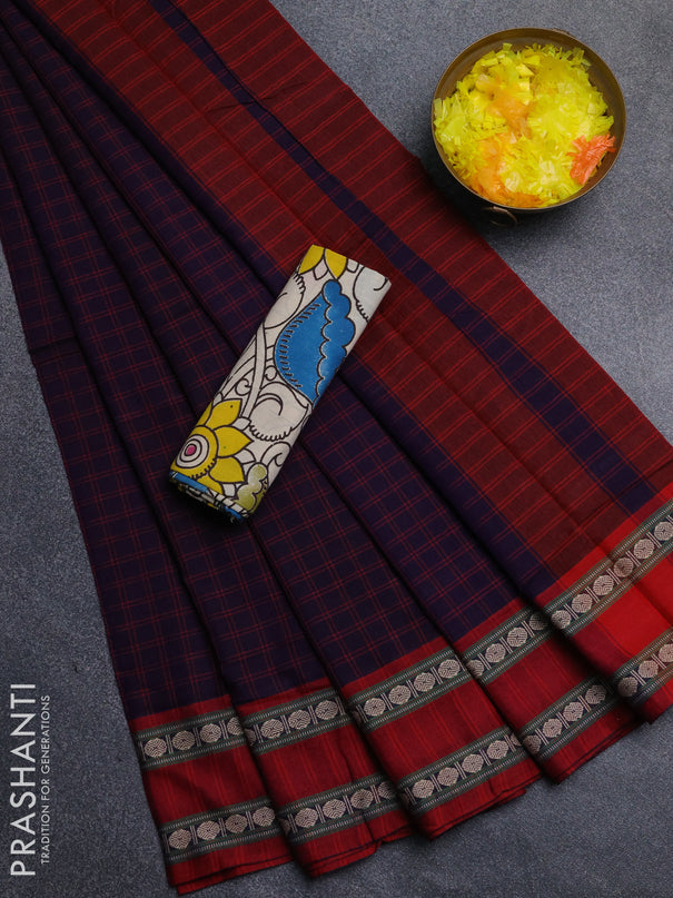 Narayanpet cotton saree violet and beige with allover thread checked pattern and rettapet thread woven border
