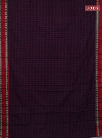Narayanpet cotton saree violet and beige with allover thread checked pattern and rettapet thread woven border