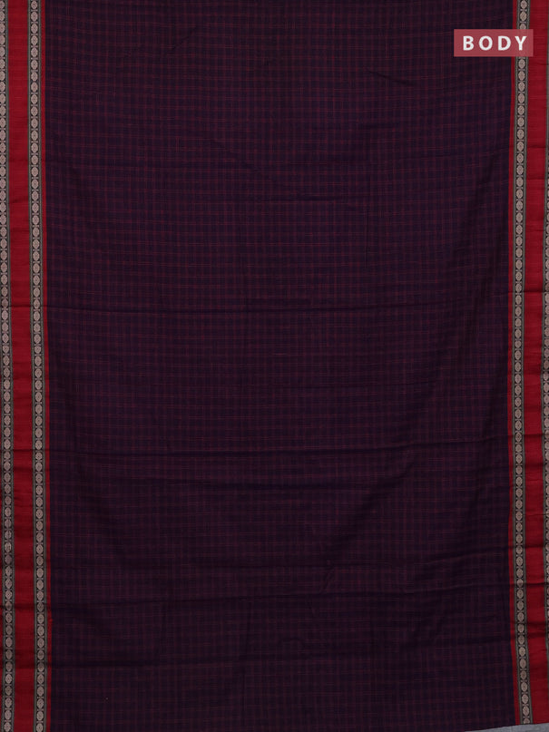 Narayanpet cotton saree violet and beige with allover thread checked pattern and rettapet thread woven border