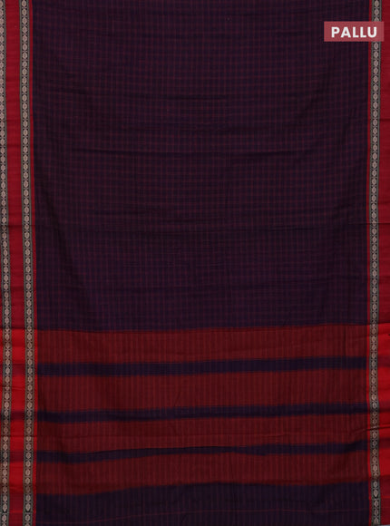Narayanpet cotton saree violet and beige with allover thread checked pattern and rettapet thread woven border