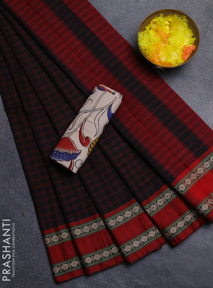 Narayanpet cotton saree black and beige with allover thread checked pattern and rettapet thread woven border