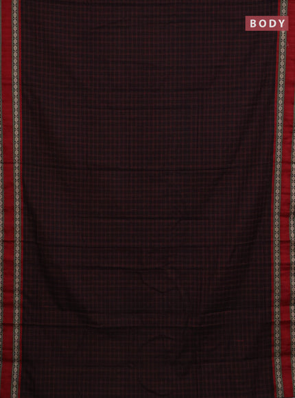 Narayanpet cotton saree black and beige with allover thread checked pattern and rettapet thread woven border