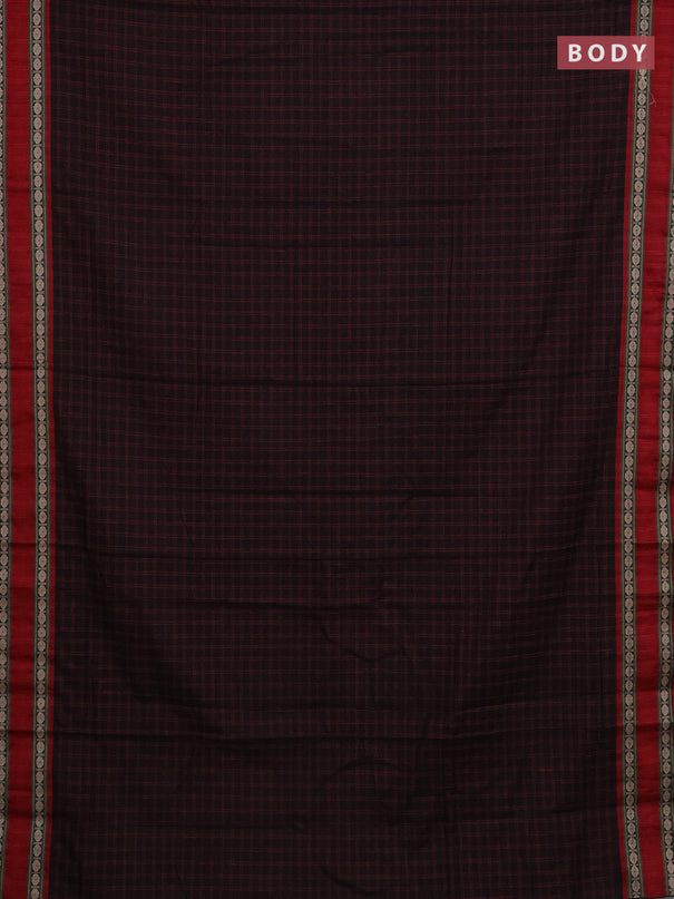 Narayanpet cotton saree black and beige with allover thread checked pattern and rettapet thread woven border