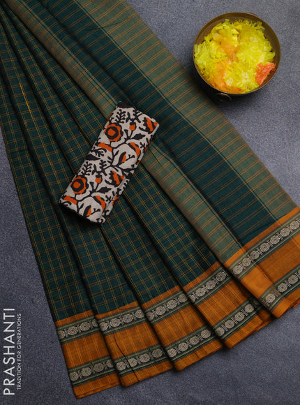 Narayanpet cotton saree green and beige with allover thread checked pattern and rettapet thread woven border