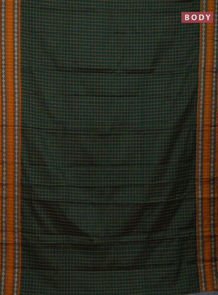 Narayanpet cotton saree green and beige with allover thread checked pattern and rettapet thread woven border