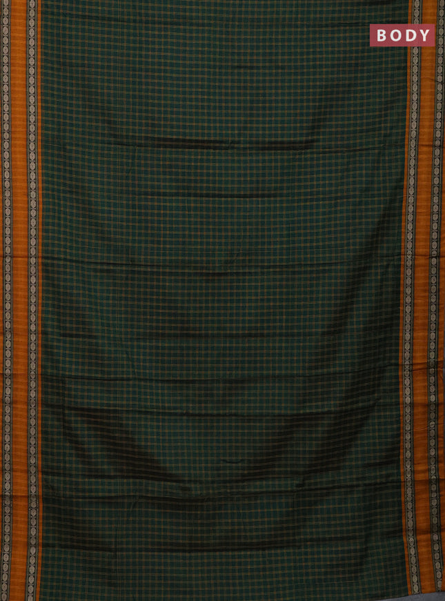 Narayanpet cotton saree green and beige with allover thread checked pattern and rettapet thread woven border