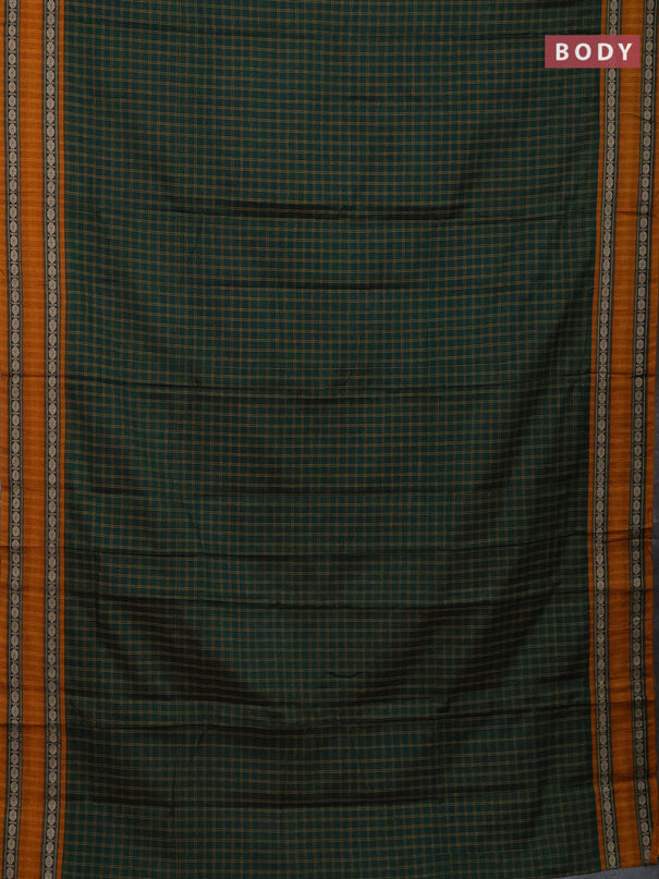 Narayanpet cotton saree green and beige with allover thread checked pattern and rettapet thread woven border