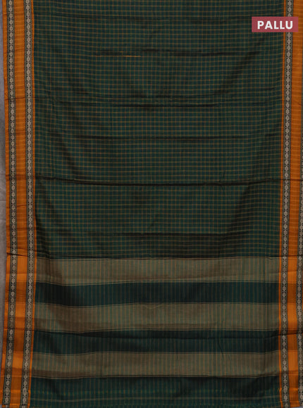 Narayanpet cotton saree green and beige with allover thread checked pattern and rettapet thread woven border