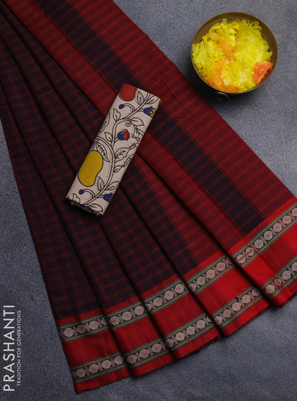 Narayanpet cotton saree jamun shade and beige with allover thread checked pattern and rettapet thread woven border