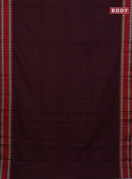Narayanpet cotton saree jamun shade and beige with allover thread checked pattern and rettapet thread woven border