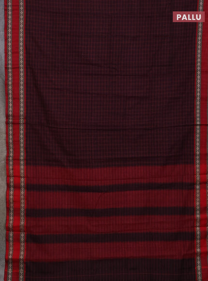 Narayanpet cotton saree jamun shade and beige with allover thread checked pattern and rettapet thread woven border