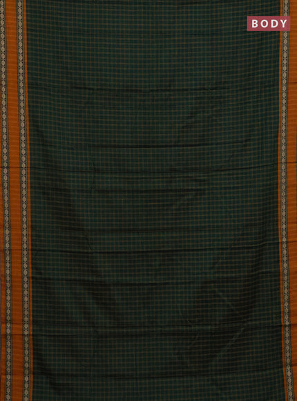 Narayanpet cotton saree bottle green and beige with allover thread checked pattern and rettapet thread woven border