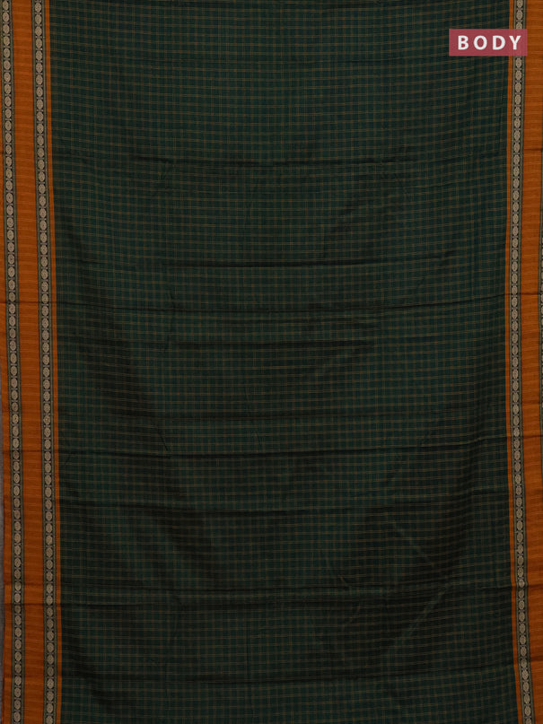 Narayanpet cotton saree bottle green and beige with allover thread checked pattern and rettapet thread woven border