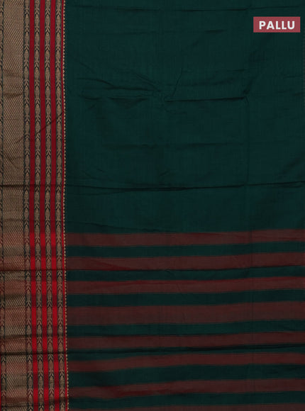 Narayanpet cotton saree bottle green and maroon with allover thread checked pattern and rettapet thread woven border