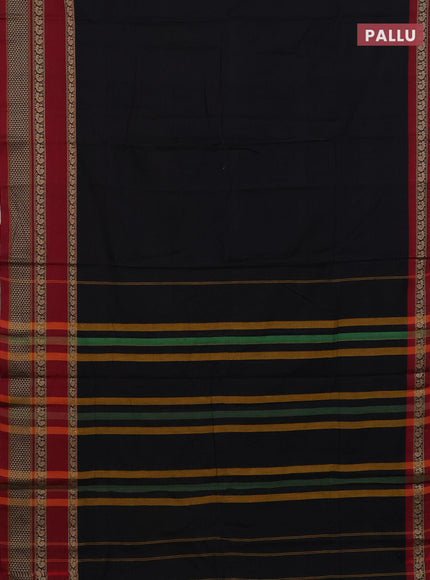 Narayanpet cotton saree black and maroon with allover thread checked pattern and rettapet thread woven border