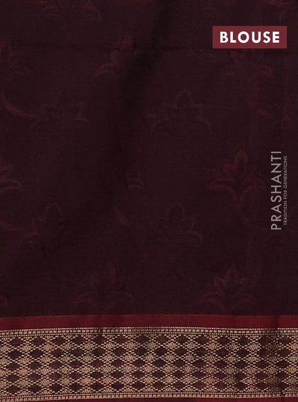 Kora silk cotton saree blue and deep maroon with allover self emboss and zari woven border