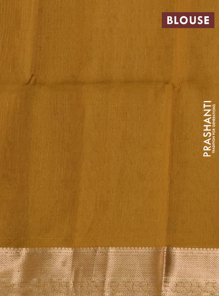 Kora silk cotton saree sap green and dark mustard with paisley & annam zari woven buttas and zari woven border