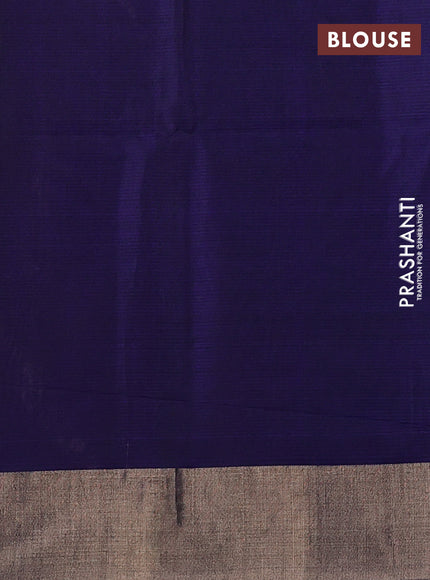 Kora silk cotton saree rust shade and dark blue with zari woven buttas and zari woven border