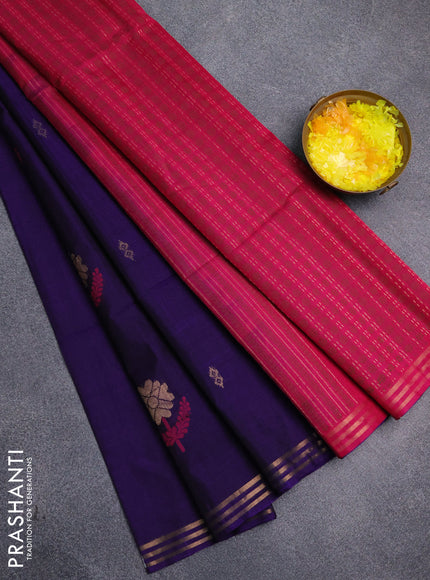 Kora silk cotton saree violet and dark pink with zari woven buttas and zari woven border