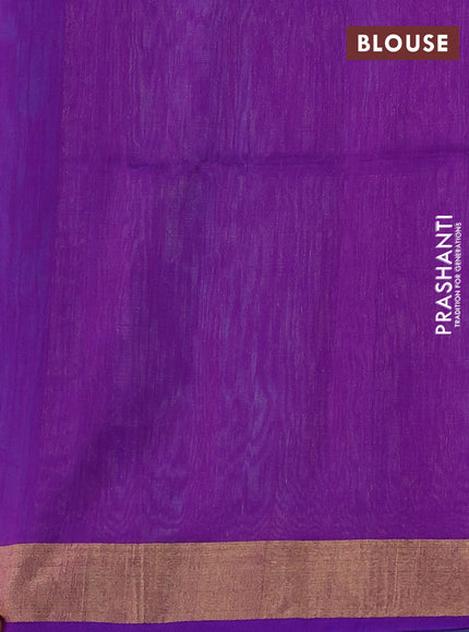 Kora silk cotton saree sky blue and purple with thread & zari woven floral buttas and zari woven border